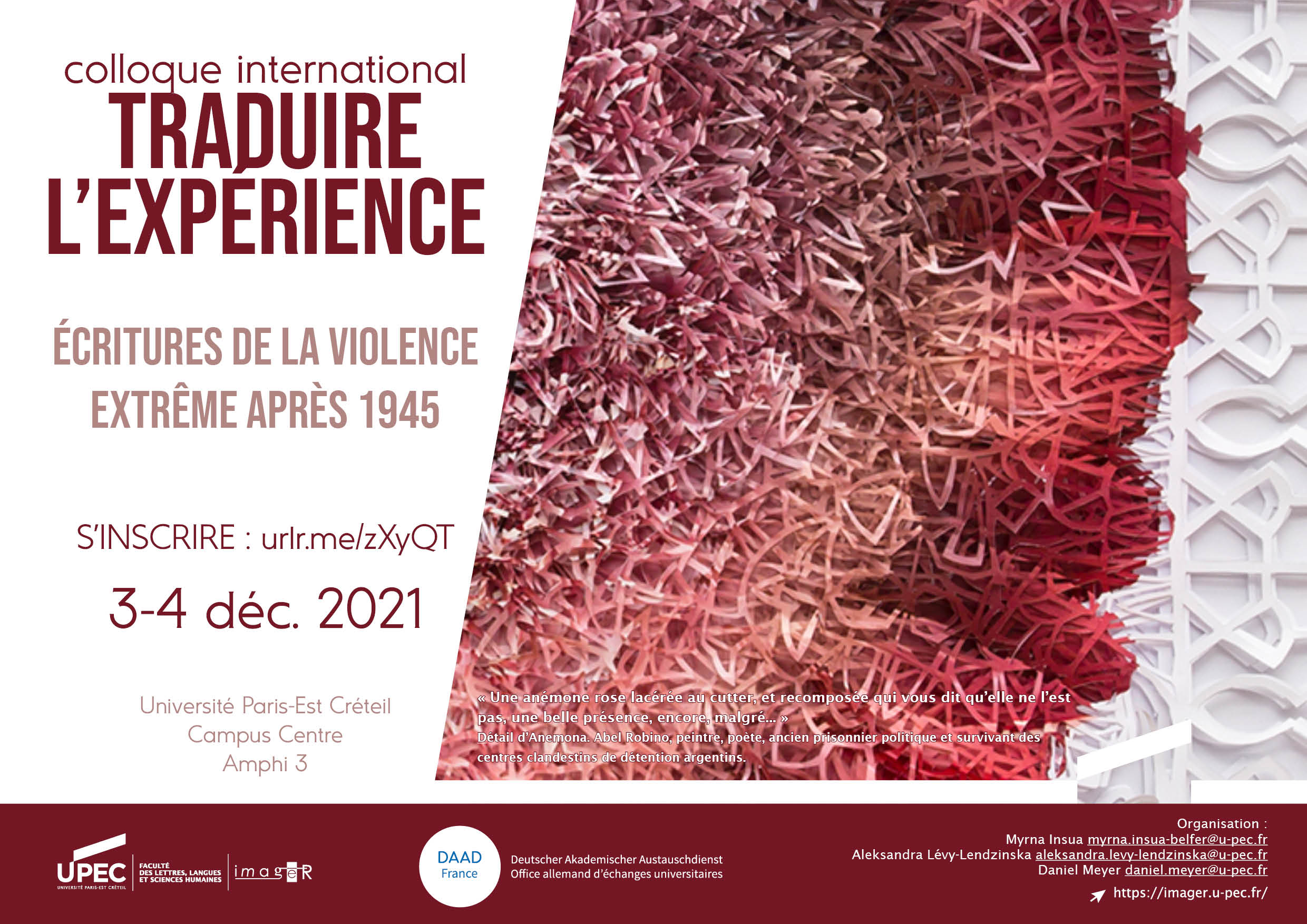 Affiche Traduire l'expérience - écritures de la violence extrême après 1945