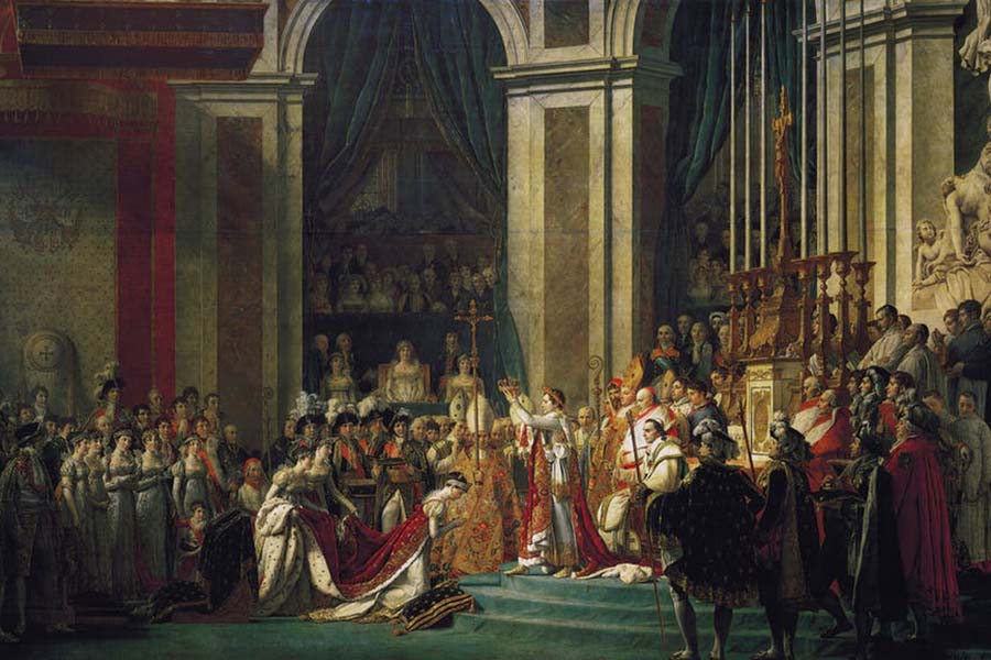 « Sacre de l'empereur Napoléon Ier et couronnement de l'impératrice Joséphine dans la cathédrale Notre-Dame de Paris, le 2 décembre 1804 », par Jacques-Louis David. Wikipédia