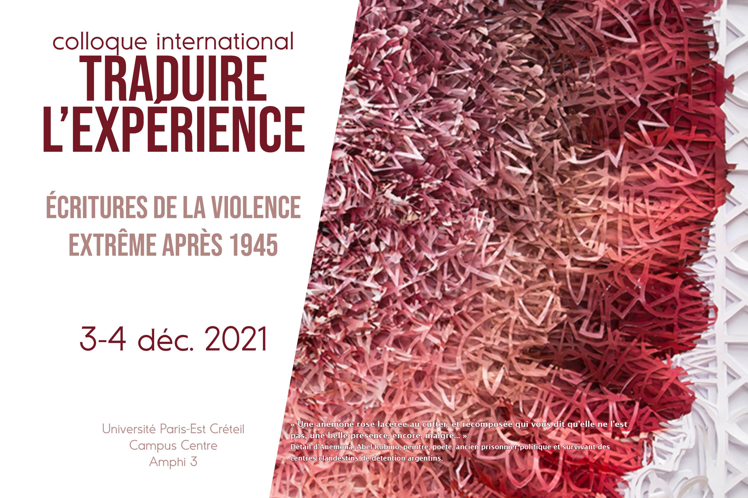 Visuel colloque Traduire l'expérience - écritures de la violence extrême après 1945
